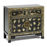 Golden Dragon Oriental Painted Solid Wood Black Gold Sideboard 90x40x84cm